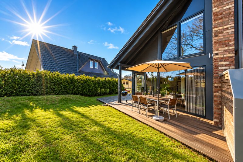 Terrace and garden in the sun